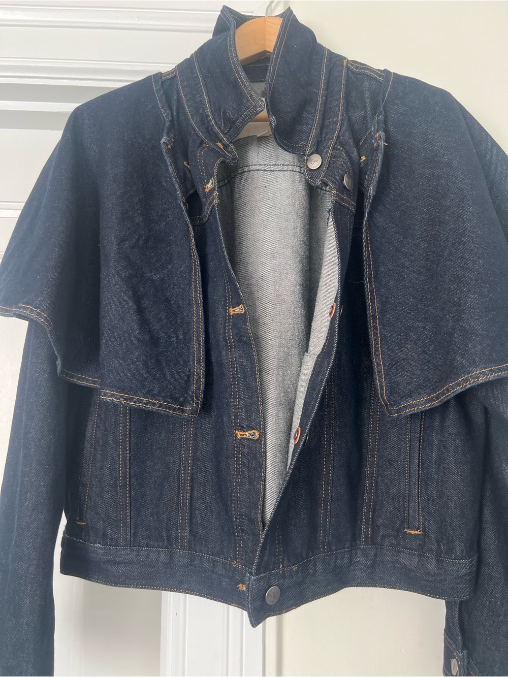 Pilcro Dark Blue Denim Cape-Shoulder Jacket